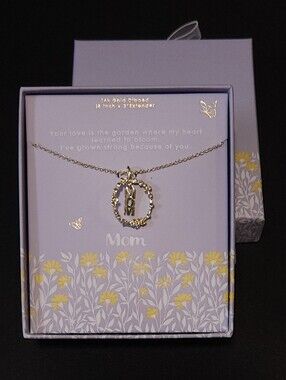 Mom Gold-Plated Floral Pendant Necklace In Gift Box NWT 16"+3" Extender